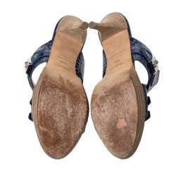Hermes Blue Alligator Leather Slide Sandals Size 38.5