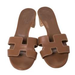 Hermes Brown Leather Oasis Slides Size 35