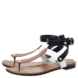 Hermes Tricolor Leather Ankle Wrap Flat Sandals Size 36