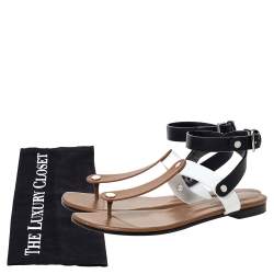 Hermes Tricolor Leather Ankle Wrap Flat Sandals Size 36