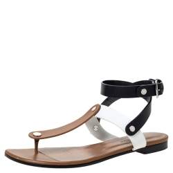 Hermes Tricolor Leather Ankle Wrap Flat Sandals Size 36