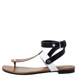 Hermes Tricolor Leather Ankle Wrap Flat Sandals Size 36