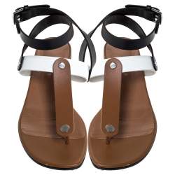 Hermes Tricolor Leather Ankle Wrap Flat Sandals Size 36