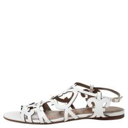 Pre Owned Hermes White Leather Karlotta Cut Out Flat Sandals Size 36