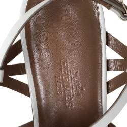 Pre Owned Hermes White Leather Karlotta Cut Out Flat Sandals Size 36