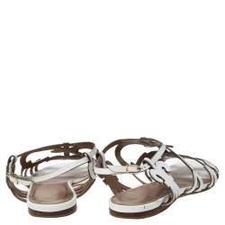 Pre Owned Hermes White Leather Karlotta Cut Out Flat Sandals Size 36