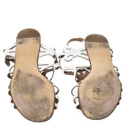 Pre Owned Hermes White Leather Karlotta Cut Out Flat Sandals Size 36