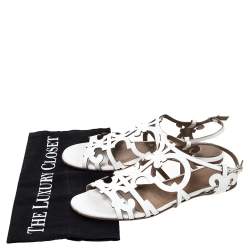 Pre Owned Hermes White Leather Karlotta Cut Out Flat Sandals Size 36