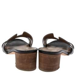Hermes Black Leather Oasis Slide Sandals Size 39