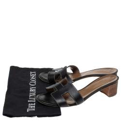 Hermes Black Leather Oasis Slide Sandals Size 39