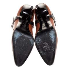Hermes Brown/Black Leather Cross Strap Pointed Toe Ankle Boots Size 40