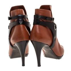 Hermes Brown/Black Leather Cross Strap Pointed Toe Ankle Boots Size 40