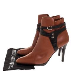 Hermes Brown/Black Leather Cross Strap Pointed Toe Ankle Boots Size 40