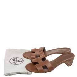 Hermes Brown Leather Oasis Slide Sandals Size 38