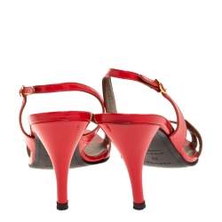 Pre Owned Hermes Dark Orange Patent Leather Night Slingback Sandals Size 39