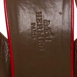 Pre Owned Hermes Dark Orange Patent Leather Night Slingback Sandals Size 39