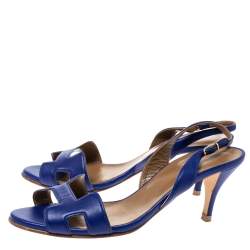 Pre Owned Hermes Royal Blue Leather Night Slingback Sandals Size 38.5
