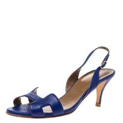 Pre Owned Hermes Royal Blue Leather Night Slingback Sandals Size 38.5