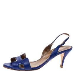 Pre Owned Hermes Royal Blue Leather Night Slingback Sandals Size 38.5