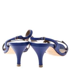 Pre Owned Hermes Royal Blue Leather Night Slingback Sandals Size 38.5