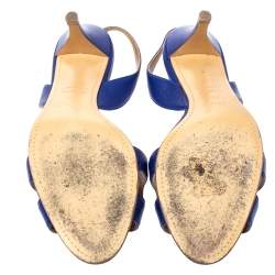 Pre Owned Hermes Royal Blue Leather Night Slingback Sandals Size 38.5