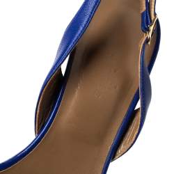 Pre Owned Hermes Royal Blue Leather Night Slingback Sandals Size 38.5