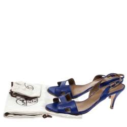 Pre Owned Hermes Royal Blue Leather Night Slingback Sandals Size 38.5