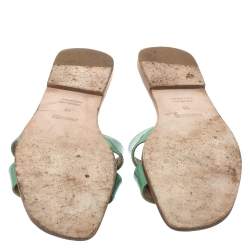 Hermes Light Green Patent Leather Oran Flat Slides Size 39