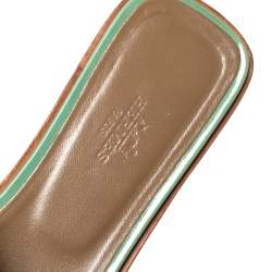 Hermes Light Green Patent Leather Oran Flat Slides Size 39