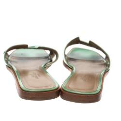 Hermes Light Green Patent Leather Oran Flat Slides Size 39