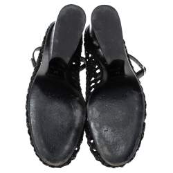 Hermès Black Woven Leather And Suede Block Heel Pumps Size 39