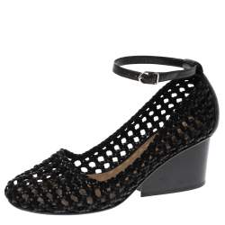 Hermès Black Woven Leather And Suede Block Heel Pumps Size 39