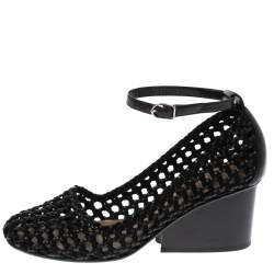 Hermès Black Woven Leather And Suede Block Heel Pumps Size 39