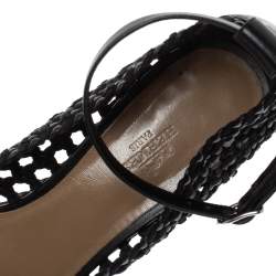 Hermès Black Woven Leather And Suede Block Heel Pumps Size 39