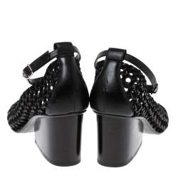 Hermès Black Woven Leather And Suede Block Heel Pumps Size 39