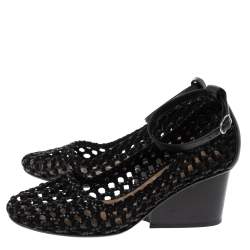 Hermès Black Woven Leather And Suede Block Heel Pumps Size 39