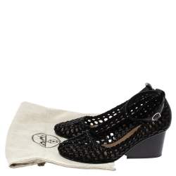 Hermès Black Woven Leather And Suede Block Heel Pumps Size 39