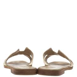 Pre Owned Hermes Metallic Pale Gold Twisted Metal Thread Oran Sandals Size 40