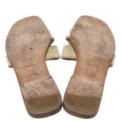 Pre Owned Hermes Metallic Pale Gold Twisted Metal Thread Oran Sandals Size 40