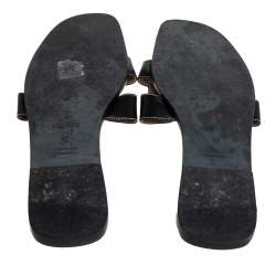Pre Owned Hermes Black Leather Oran Flat Sandals Size 42