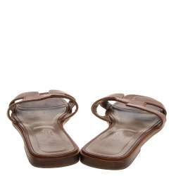 Pre Owned Hermes Brown Leather Oran Flat Sandals Size 42