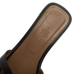 Hermes Black Leather Oran Flat Slides Size 39