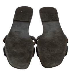 Hermes Black Leather Oran Flat Slides Size 39