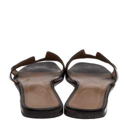 Hermes Black Leather Oran Flat Slides Size 39