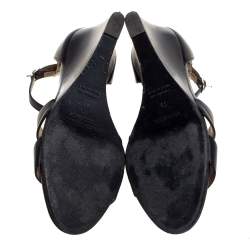Hermes Black Leather Premiere Ankle Strap Wedge Sandals Size 39
