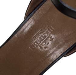Hermes Black Leather Premiere Ankle Strap Wedge Sandals Size 39