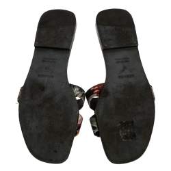 Pre Owned Hermes Multicolor Modernisme Tropical Print Canvas Oran Flat Slides Size 38