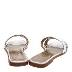 Hermes White Leather Oran Flat Sandals Size 38.5