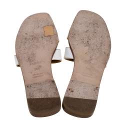 Hermes White Leather Oran Flat Sandals Size 38.5