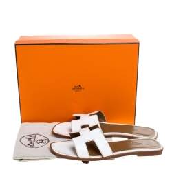 Hermes White Leather Oran Flat Sandals Size 38.5
